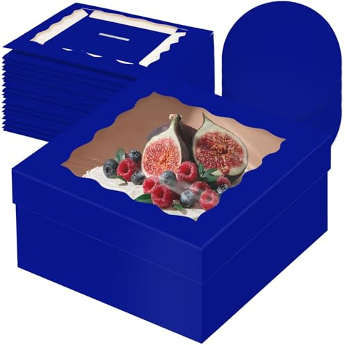 Gcardist 12x12x6 Inch Cake Box, 5 Sets Gemstone Blue Cake Box with Window & 5 Sets 12 Inch Gemstone Blue Cake Round Boards, Cake Containers(30.5x30.5x15.2cm)