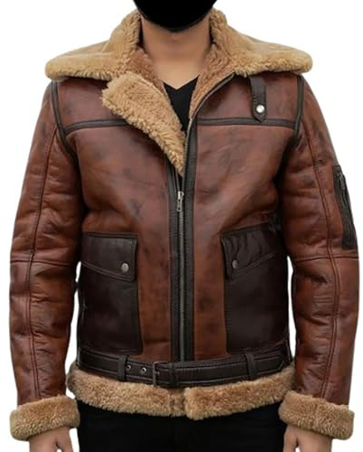 Chaqueta de cuero Raf Aviator B3 para hombre, chaqueta bomber B3 para hombre, Marrón - Piel auténtica, L