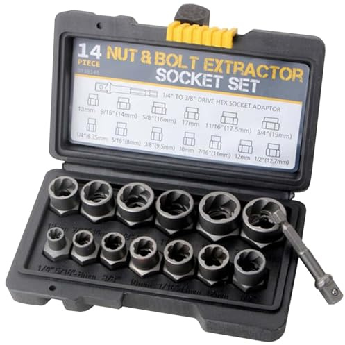 Behogan 14 delar mutterborttagare set 6,35–19 mm skruvutdragare set muttersprinkler utdragare set
