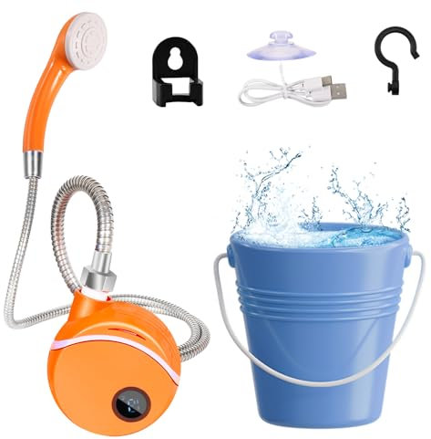 Begonia Douche de camping portable, pommeau de douche de camping avec pompe et affichage de la température, douche pour camping avec batterie rechargeable pour camping, voyage, jardin, nettoyage des