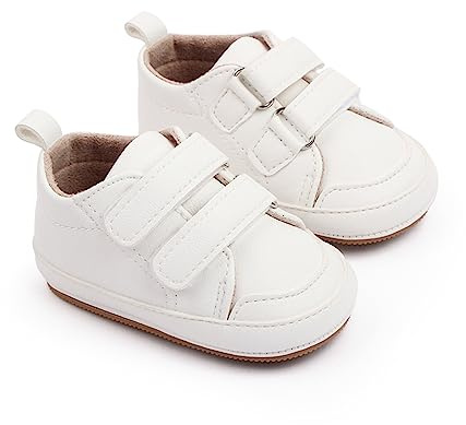 Infant Baby Boys Girls Moccasins Sneakers Solid Color PU Leather Anti-Slip Soft Sole Flat Prewalkers Pram Toddler Trainers Run First Walker Shoes for 0-18 Months