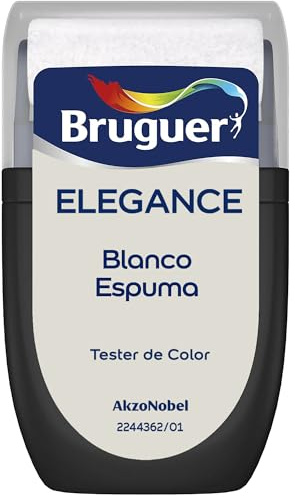 Bruguer ELEGANCE Pintura Monocapa ExtraMate, Paredes y Techos, Interior, Exterior protegido, Alta Durabilidad, UltraLavable, Resistente al Desgaste y Manchas Blanco Espuma 30 ml