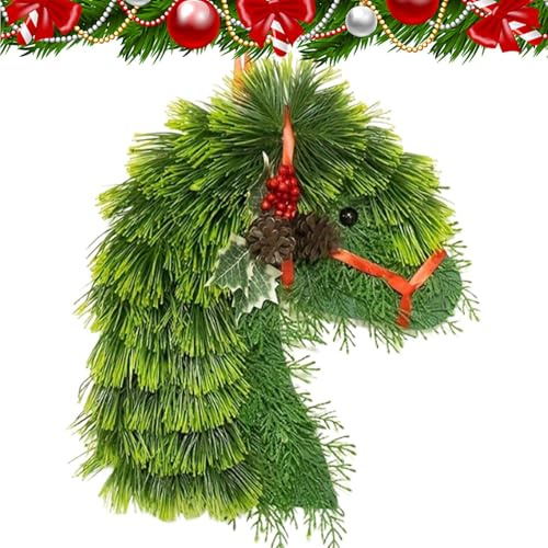 Juldörrkrans – realistisk vintersemester – konstgjort hästhuvud julkrans | för uteplats vägg inomhus utomhus spisel restaurang staket matsal