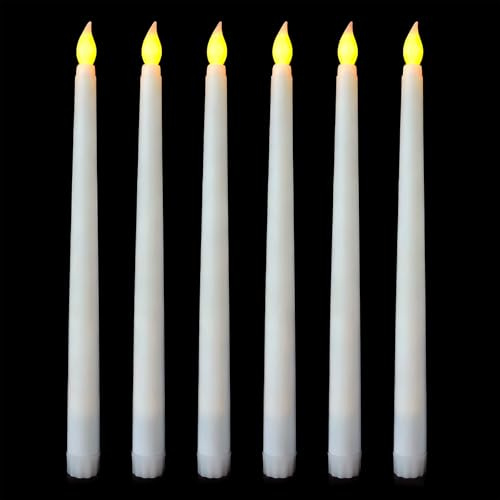 YEVON Flameless LED Taper Candles – 6PCS Battery Operated Candle Sticks with Realistic Flickering Flame – Long LED Candles Battery Candles for Home Décor, Weddings, Party and Events (White)