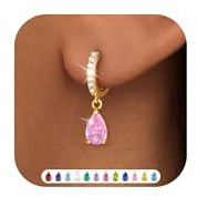ZNBOH Boucles d'oreilles Pendantes Femmes Plaqués Or 18 Carats Piercing Oreille Pierre de Naissance Zirconium Améthyste Diamante Émeraude Sapphire Boucle d'oreille Bijoux Cadeau Anniversaire Femme