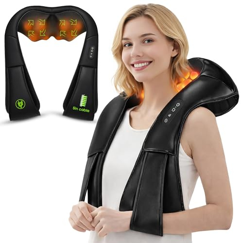 Masajeador Cervical y Espalda sin Cable 2200mAh | Masajeador de Cuello con Calor Shiatsu Relanjante | 3 Intensidades y Rotación 4D | Masajeador Portátil para Casa, Oficina y Viaje