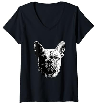 Mujer Bulldog francés con palillo de Dientes Divertido Perro matón gángster Meme Camiseta Cuello V
