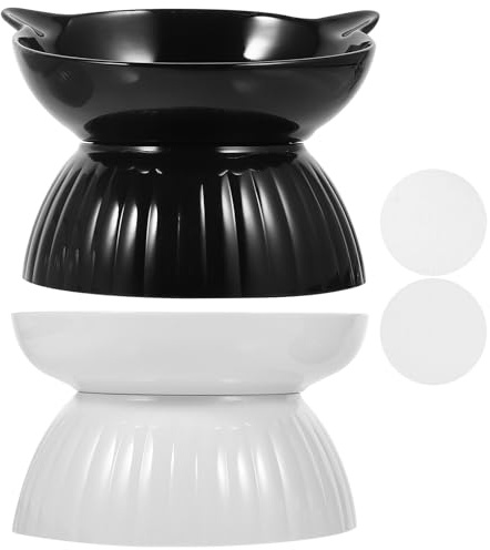 Happyyami Lot de 2 Sets de Sets de Gamelles pour Chat Surélevées en Céramique Base Antidérapante en PP, Grosse Capacité, Design Simple, pour L'intérieur Décoration