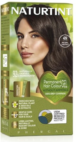 Naturtint Permanent Hair Colour Gel 4N Natural Chestnut, Plant Enriched, Biobased, Ammonia Free, Long Lasting Grey Coverage and Radiant Colour, Nourishment and Protection