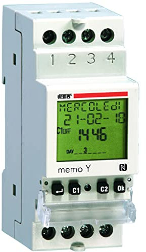 VEMER VE340600 MEMO Y - Interruttore Orario Digitale, Timer con Programmazione Giornaliera/Settimanale/Mensile o Annuale, Interfaccia NFC, Bianco