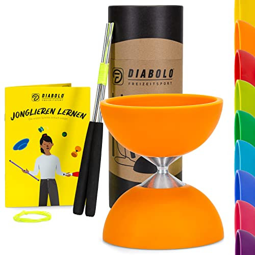 Diabolo Freizeitsport Kit básico de malabares (naranja) – Diabolo con palillos de aluminio, cuerda de repuesto, instrucciones (idioma español no garantizado), perfecto para niños, principiantes y