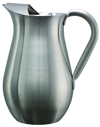 Service Ideas WPB2BS Water and Cold Beverage Pitcher with Built-in Ice Guard, Bell Shaped, 2 Liter (66.6 ounces), Dishwasher Safe, Brushed Stainless Steel
