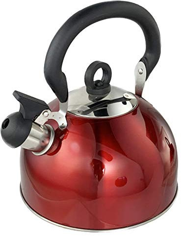 Buckingham Stainless Steel Whistling Kettle Metallic Red with Cool Touch Handle Suitable for Camping Hiking Indoor & Outdoor Use 2.5 litres (Metallic Red)