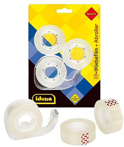 Idena 630079 - Klebefilm 33 m x 19 mm, 3 Stück mit 1 Abroller