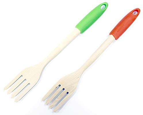 Fackelmann Tenedor Madera de abedul con Mango de elastómero, 32 Cm, tenedor para cocinar. 1 ud.