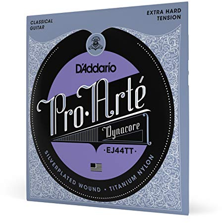 D'Addario Guitar Strings - Pro-Arte Classical Guitar Strings - EJ44TT Dynacore - Silver Plated Wrap, Composite Dynacore, Titanium Nylon Trebles - Extra Hard Tension, 1-Pack