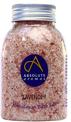 Absolute Aromas Sels de Bain à la Lavande 290g - Sel Rose Naturel de l'Himalaya infusé avec de l'Huile Essentielle de Lavande Française Pure à 100% - Détendez et imprégnez les muscles fatigués