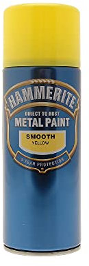 Hammerite Spray Paint for Metal. Direct to Rust Exterior Yellow Metal Paint, Smooth Finish. Corrosion Resistant Yellow Gloss Paint and Rust Remover, 8 Year Protection - 400ml Aerosol 0.5 SqM Coverage​
