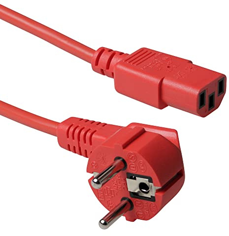 ACT Kaltgerätekabel 0.6m, C13 Kabel, PC Stromkabel, CEE 7/7 auf C13 3 Pin – Schutzkontakt gewinkelt - AK5128 Rot