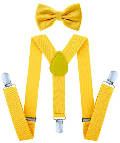 AWAYTR Child Kids Suspenders Bowtie Set - Adjustable Suspender Set for Boys and Girls (25Inches (3 Years to 6 Years),Yellow)
