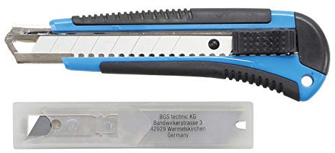 BGS 7955 | Abbrechmesser | Klingenbreite 18 mm | inkl. 8 Klingen | Cuttermesser | Teppichmesser | Universalmesser