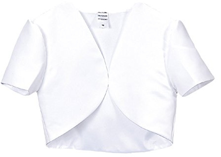Girl's White Short Sleeve Satin Bolero Jacket - Size 16X