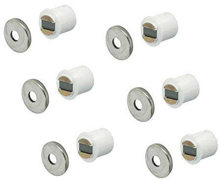 Gedotec Magnetschnäpper weiß Möbelschnäpper für 9 mm Holz-Bohrung | Einbohrmagnet 1,8 kg Haltekraft | Magnet-Verschluss extra stark | Möbelmagnet mit Gegenplatte | 6 Stück - Tür-Magnet zum Einbohren