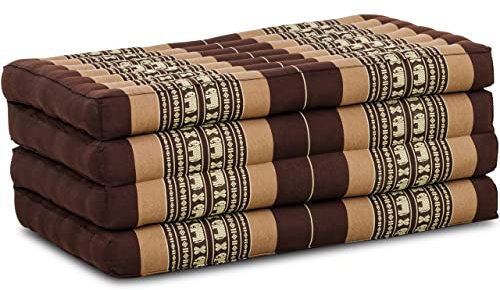 livasia Nachhaltige Klappmatratze aus Kapok - 200x80x8cm - Gästematratze, Faltbare Matratze für Van, ökologische Yogamatte, klappbares Gästebett, Liege für Garten und Balkon (Braun/Elefanten)