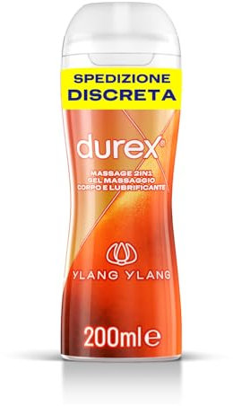 Durex Massage 2 in 1, Gel Lubrificante Intimo a Base Acqua e Gel per Massaggi, con Ylang Ylang, 200 ml