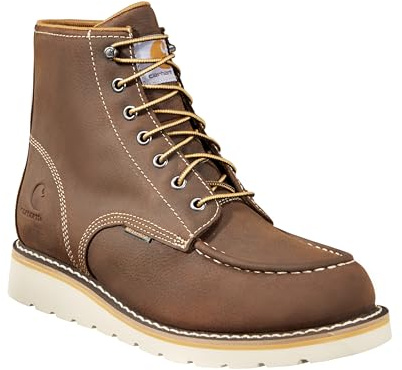 Carhartt 6” Moc Toe Waterproof Work Boots for Men - Oil-Tanned Leather Boots with FastDry Lining, Dual-Density Rubber Wedge Traction Outsole, EH Rated, Dark Brown - 10M