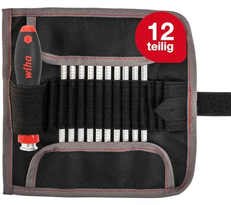 Wiha Schraubendreher mit Wechselklinge Kombiklingen-Satz SYSTEM 4 in Rolltasche (27820) / 12 teilig, Schlitz/Phillips/TORX/Sechskant, variable Klingenlänge, schnelles Umstecken