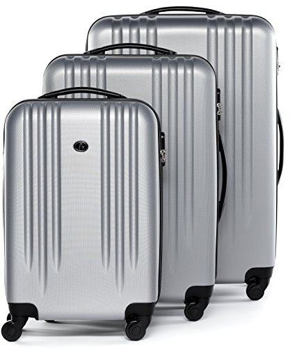 FERGÉ 3er Kofferset Hartschale - Hartschalen-Koffer Set 3-tlg Reisekoffer 4 Rollen Silber
