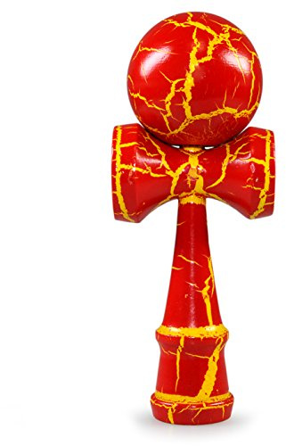 Ganzoo Kendama in Legno di faggio Rosso Giallo Red & Yellow Flash, Gioco di abilita Stile Giapponese con Palla Forata, Cordino in Nylon Resistente, 3 Coppe di Presa, 16 cm Altezza, 6 cm Sfera, 144 g