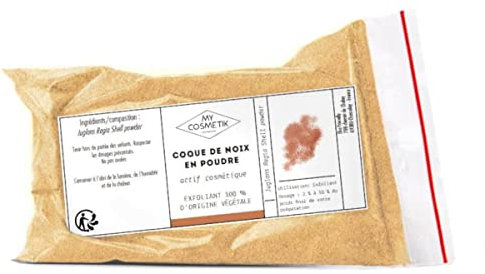 MY COSMETIK - Polvere di guscio di noce - Esfoliante altamente efficace che deterge in profondità la pelle - 100% puro e naturale - Prodotto in Francia - 50 g