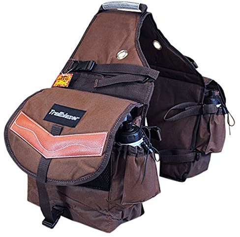 HILASON Brown 600D Poly Deluxe Horse Trail Riding Saddle Bag Pack Water Bottles
