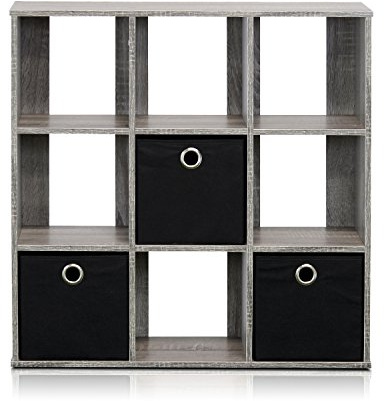 Furinno Simplistic Estantes de Almacenamiento, Madera, Gris/Negro, 9-Cube