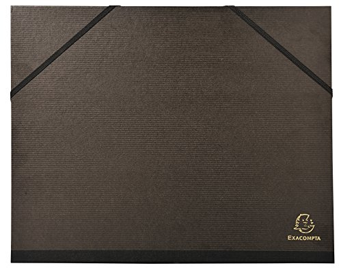 Exacompta 547100E Zeichenmappe Kraft für DIN A4 mit 2 Verschlußbändchen aus Stoff. Aus extra starkem Karton 3cm Rückenbreite schwarz ideal zum transportieren und aufbewahren