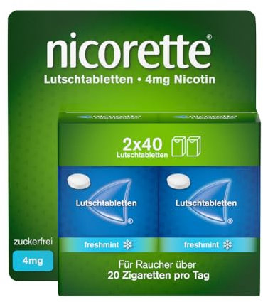 NICORETTE Lutschtabletten mit 4 mg Nikotin – freshmint Geschmack – diskret mit dem Rauchen aufhören – für Raucher von mehr als 20 Zigaretten/Tag – 80 St.