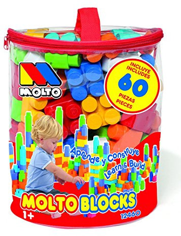 MOLTO | Bolsa de Bloques de 60 Piezas para Preescolar - Juguete Educativo de Construcción para Niños y Niñas | Juego de Construccion | CREA y construye