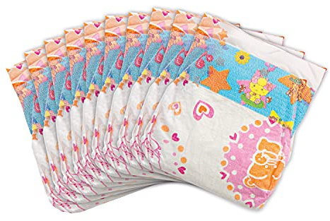 Heless 1075 - Puppenwindeln, 10 Stück, am Bund bedruckt mit farbenfrohen Kindermotiven, Größe 28 - 35 cm