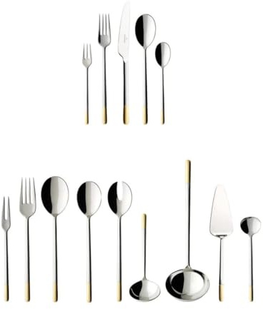 Villeroy & Boch Ella Servizio di Posate per 12 persone, 70 Pezzi, Acciaio, Applicazione Dorata