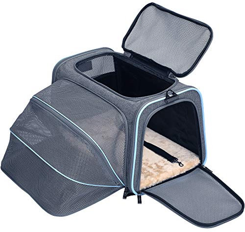 Petsfit Faltbarer Transporttasche Katze und Hund,Katzentransportbox Hundetragetasche erweiterbare Flugtasche Oxford Gewebe mit Schultergurt für Katze und Hund