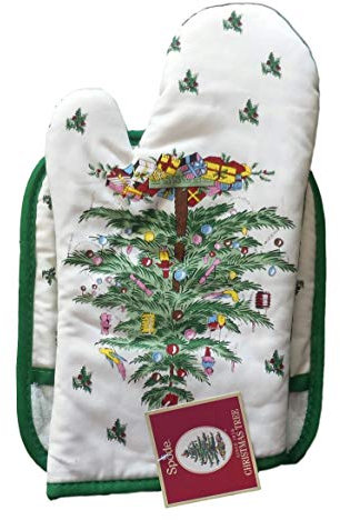Spode Christmas Tree 2-pc Kitchen Gift Set: Oven Mitt & Square Pot Holder
