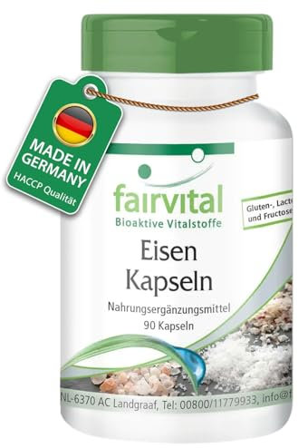 Fairvital | Eisen Kapseln - 90 Kapseln - mit Vitamin C, Biotin und Vitamin B-12 - Hochdosiert - VEGAN