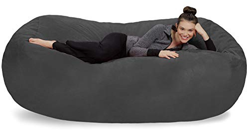 Sofa Sack Bean Bag Lounger - Plush Bean Bag Sofas with Super Soft Microsuede Cover - XL Memory Foam Stuffed Lounger Chairs for Kids, Adults, Couples - Jumbo Bean Bag Chair Furniture - Charcoal 7.5'