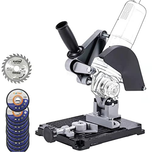 KATSU Angle Grinder Clamp Stand with 10 Cutting Discs for Wood and Steel, Heavy Duty Cast Base 115/125mm