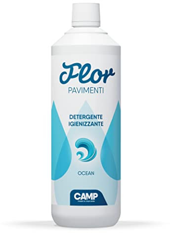 CAMP Flor Ocean - Detersivo Pavimenti Profumato Igienizzante, Detergente Pavimenti Delicato Per Tutte le Superfici - Adatto Anche a Robot Lavapavimenti, Profumo Acqua Marina, Prodotti Pulizia Casa, 1l