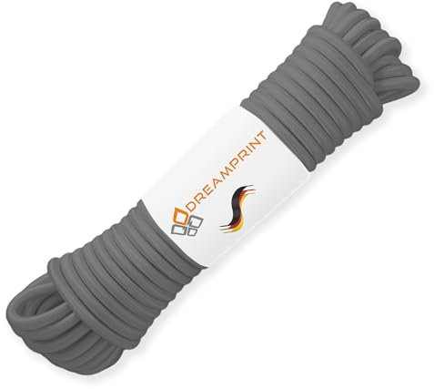 Dreamprint Expanderseil 20m Grau 8mm Ø - Gummiseil, Planenseil, elastisches Seil für Innen & Außen - Wetterfest & Reißfest - Ideal für Ladungssicherung, Planenbefestigung, Camping & Outdoor