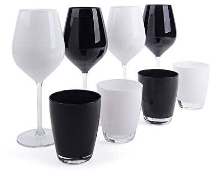 Excelsa Color Wine Set Calici e Bicchieri, Vetro, Bianco e Nero, 8 Unità, 30 cl