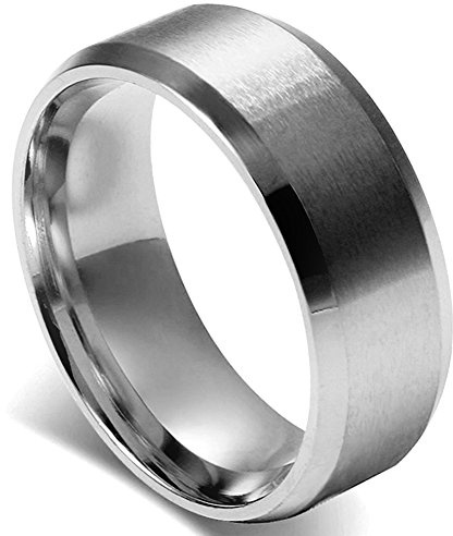 Flongo Bague Acier Inoxyable Mariage Promesse Anneaux Large 8mm Couleur Argent Taille 70 Classique Bijoux Cadeau pour Homme